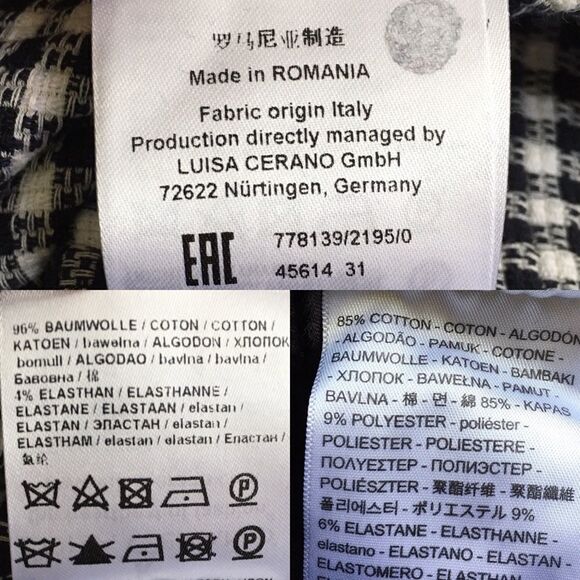 LUISA CERANO Checked Fitted Gingham Dress V-Neck Knee Length Black White 14 - Picture 13 of 13